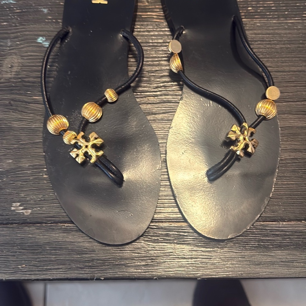 Tory Burch Black and Gold Sandals with Minimalist Design